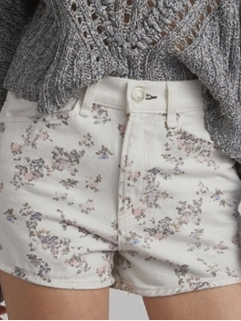 rag & bone White Floral Denim Shorts with Pink Accents